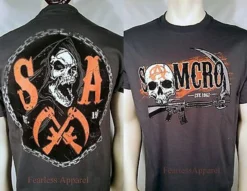 SPRING '14 SONS OF ANARCHY CIRCLE CHAIN REAPER SKULL GUN SOA SAMCRO SHIRT S-3XL