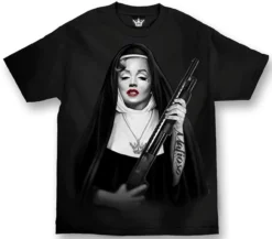Mafioso Sister Monroe Urban Thug Nun Holy Saint Black Mens T Shirt MTMM52001