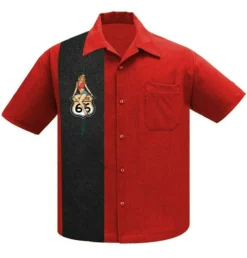 Steady Clothing Route 66 Pin Up Rockabilly Bowling Button Down Shirt ST35473-RED