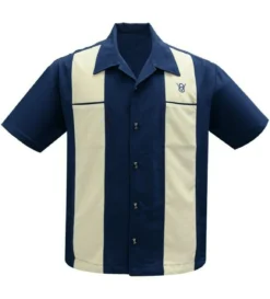 Steady Clothing Classy Piston Rockabilly Bowling Navy Button Down Shirt ST35327